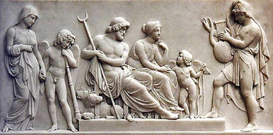 Орфей в царстве аида. Рядом с аидом - эвридика и эрос.